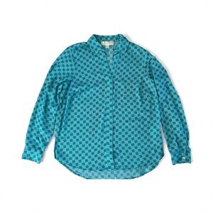 Michael Kors Turquoise Checkered Button Down Shirt SALE